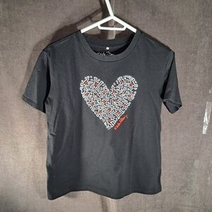 Keith Haring Black White Red Heart Love Pop Art Graphic Tee VG S